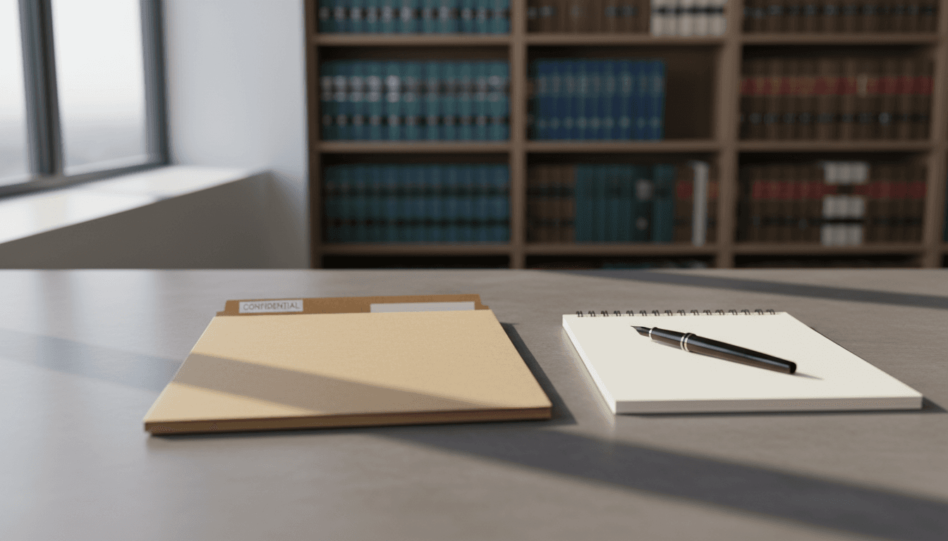 Clean desk with legal documents in a quiet Toronto law office