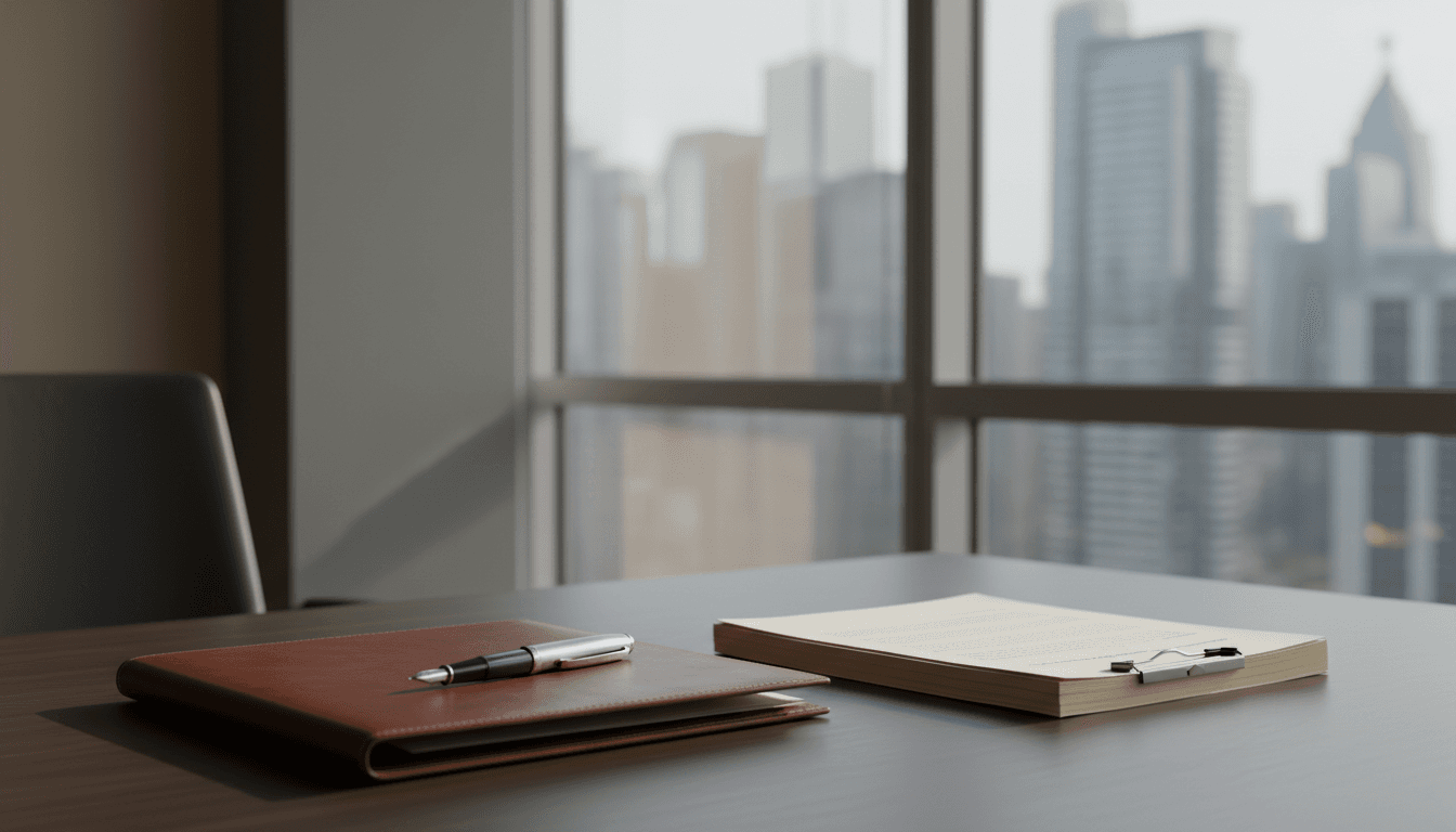 Desk with legal documents in a Toronto law office