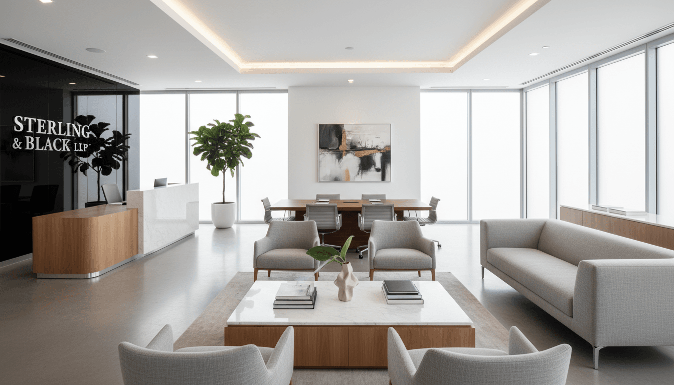 Bright, calm legal office in Toronto with a neat desk and natural light